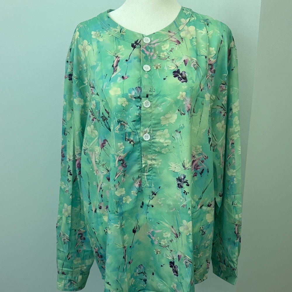 Green Floral Long Sleeve Top Size XL
